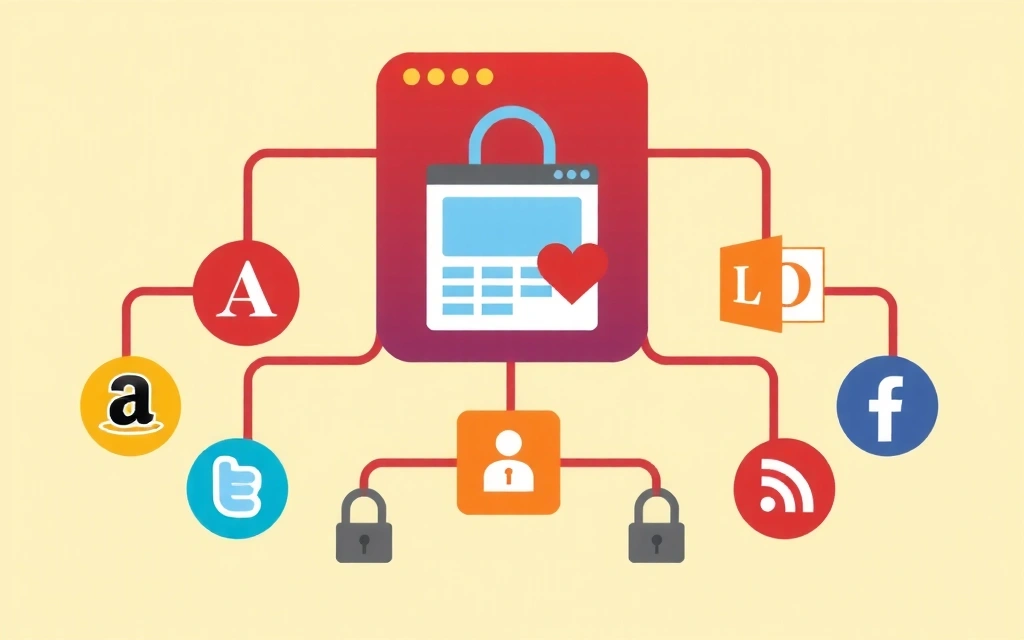 Illustration of interconnected third-party services with privacy icons
